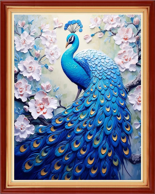 Magxvouy Cross Stitch Kits Stamped Full Range of Embroidery Kits,Cross Stitch Patterns Needlework Kits for Beginners 11CT Printed Kits&Blue Peacock Flower 16x20 inch