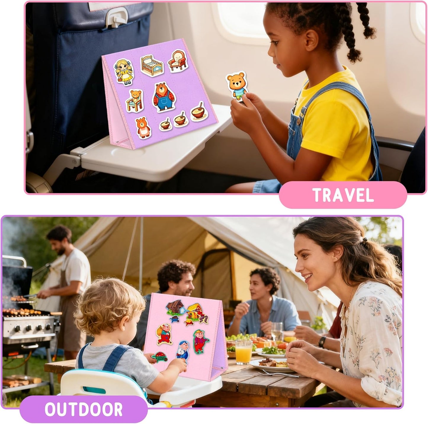 Foldable Felt Board - Double-Sided Flannel Story Board for Preschool Learning, Interactive Storytelling & Play | 33" x 12" Portable Felt Play Board for Home & Classroom Use (Pink)