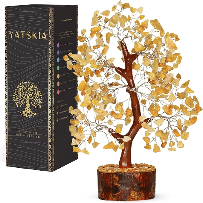 YATSKIA Yellow Aventurine - Crystal Tree, Yellow Crystal, Gem Tree, Chakra Tree, Artificial Trees, Crystal Tree for Positive Energy, Holistic Gifts for Women, Tree for Home Decoration