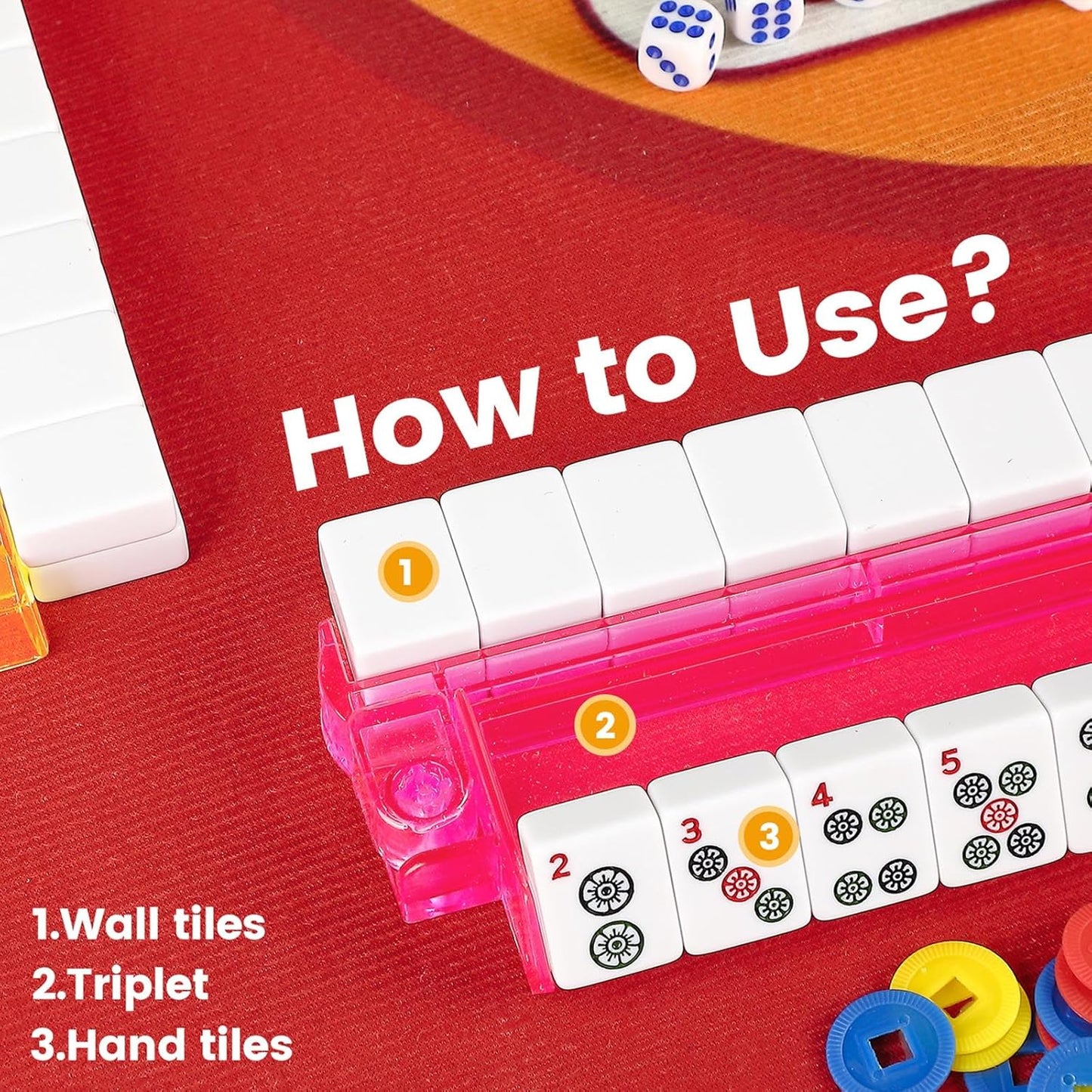 Mahjong Racks with Pushers,4 Colors Acrylic American Majiang Tile Racks,Imports Modern Mahjong Racks with Built-in Pushers- Set of 4