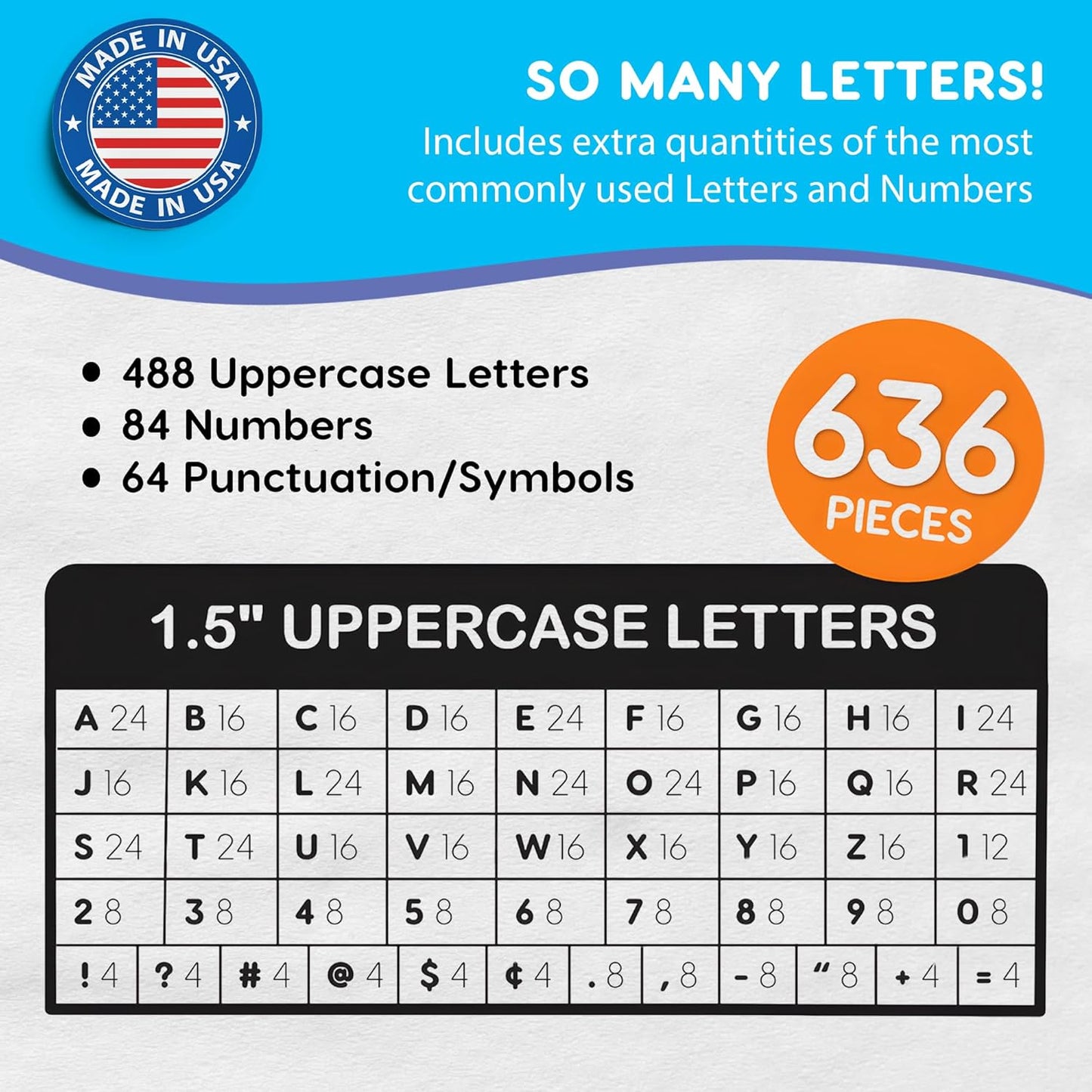 FreshCut Crafts 636 Pcs 1.5 in. Happy Colors Bulletin Board Letters & Numbers, Capital Alphabet, Numbers, Punctuation, US Made Card Stock Punch Out Letters for Posters, Bulletin Boards, Classroom