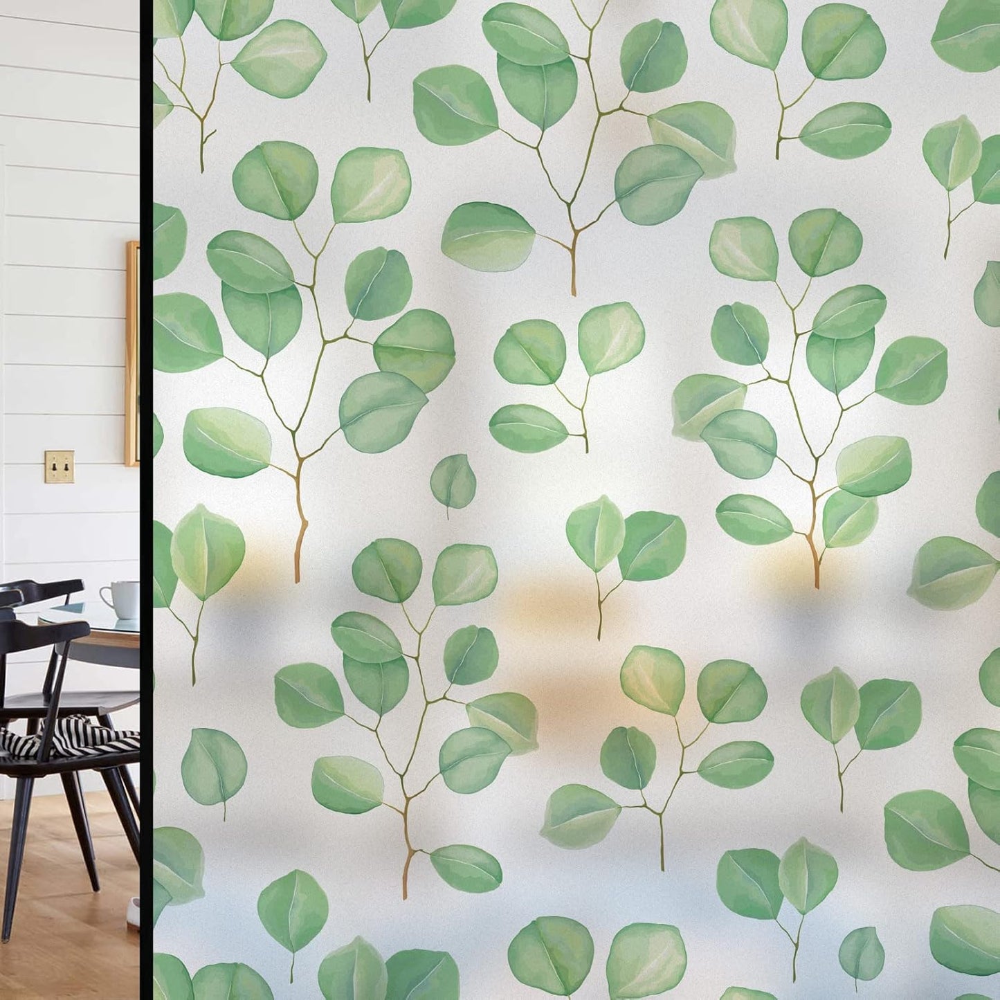 DKTIE Retro Leaves Pattern Two-Way Window Film Privacy Day and Night Window Privacy Film Decorative Stained Glass Window Clings for Birds (S222, 35.4" x 78.7")