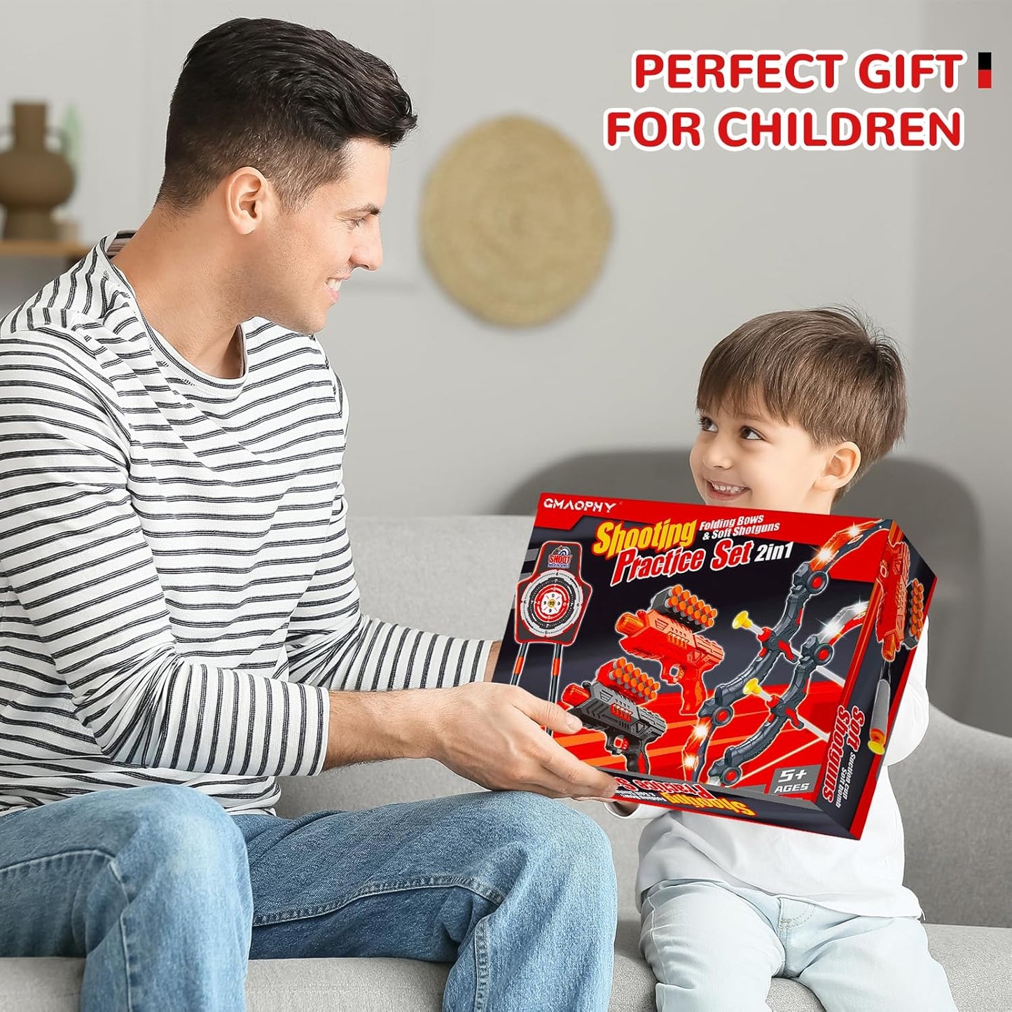 GMAOPHY 2 Pack Bow and Arrow Toy for 5 6 7 8 9 10 11 12 Year Old Boys, Birthday for Kids, Indoor Outdoor Sport Games Toys for Ages 4-8 8-12, LED Light Up Archery Set with 20 Toy Arrows (Red)