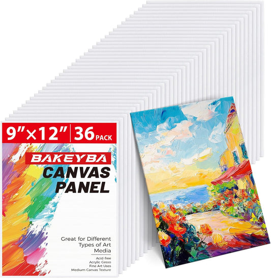 Canvas Boards 36 Pack, 9x12 Inch White Blank Painting Canvas Panels, 100% Cotton Art Supplies for Acrylics Oil Watercolor Tempera Paints
