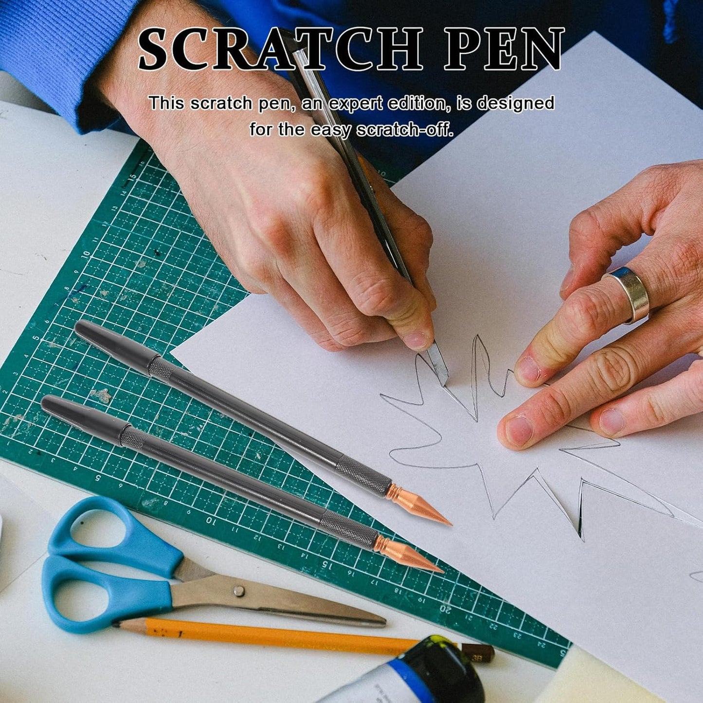 EXCEART3 Pcs Scratch Brush Pens Dual Tip Scratch Painting Stylus Pens with Protective Caps Plastic Drawing Tools