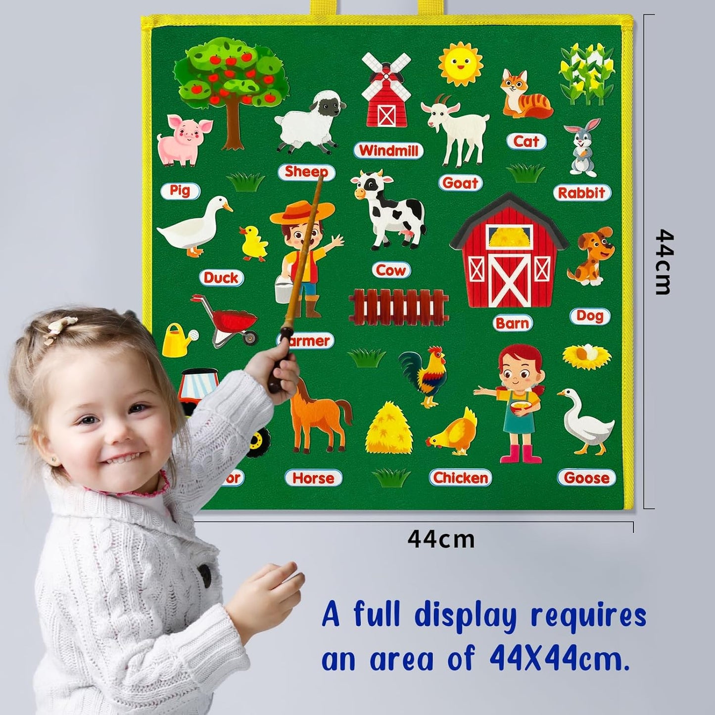 Felt Flannel Board Story Pieces for Toddlers Preschool, Kids Interactive Storytelling Teaching Play Kits with Words Felt Pieces (New Farm)