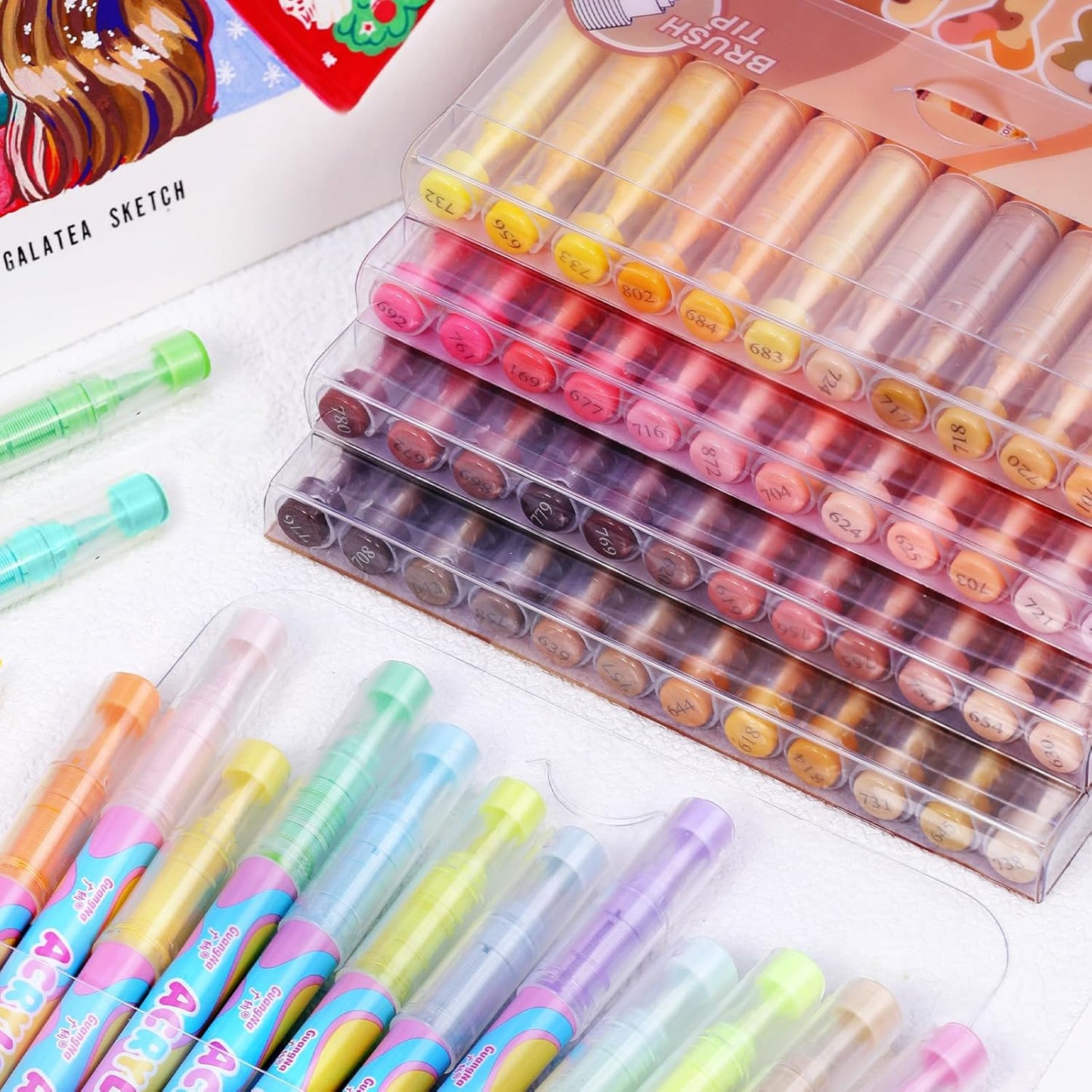 Guangna Acrylic Paint Markers 12 Colors, Skin Tone Series Set with Soft Brush Tip Water Based, Fine Tip Markers for Wood, Canvas, Rock Painting, Glass, Diy Crafts, Fabric Paint