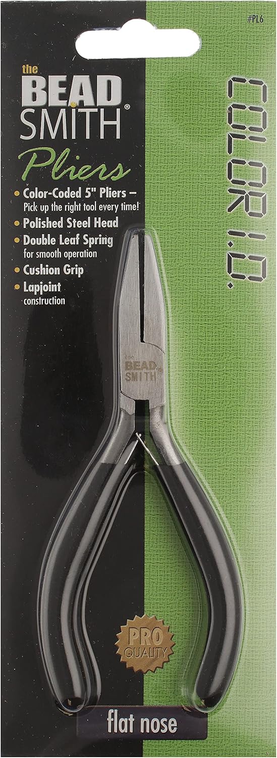 The Beadsmith Color-ID Flat Nose Plier – 5 inches (127mm) – Red Comfort Grip Handle – Polished Steel Head and Double-Leaf Spring - Tool for Jewelry Making