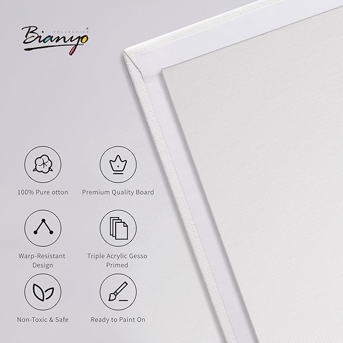 Bianyo 8x10 Inch Canvas Panels for Painting – 12 Pack, 100% Cotton, Triple Primed & Acid-Free, Art Boards for Acrylic & Oil Paints, Perfect for Artists, Kids & Beginners