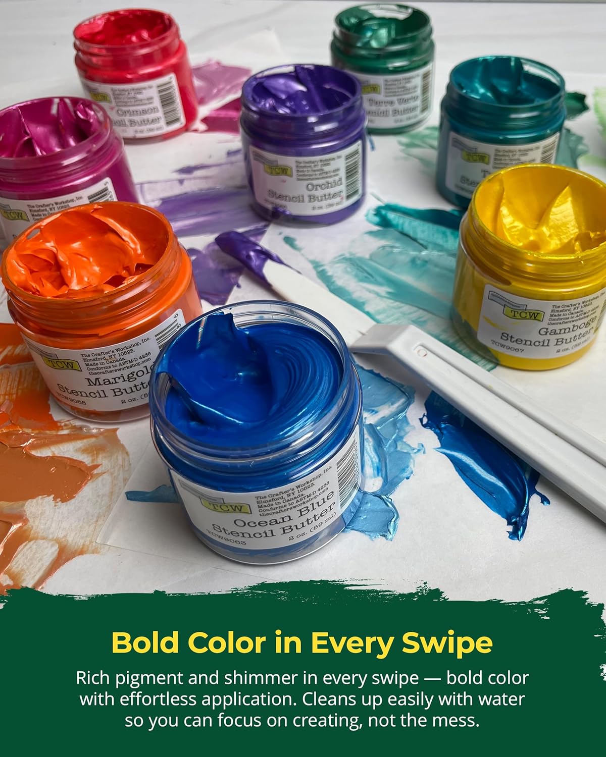 The Crafter's Workshop Stencil Butter - Mardi Gras Acrylic Paint Set - Boutique Metallic Texture Paste for Art, Canvas, Journals, & Cards - 4 x 2oz Jars