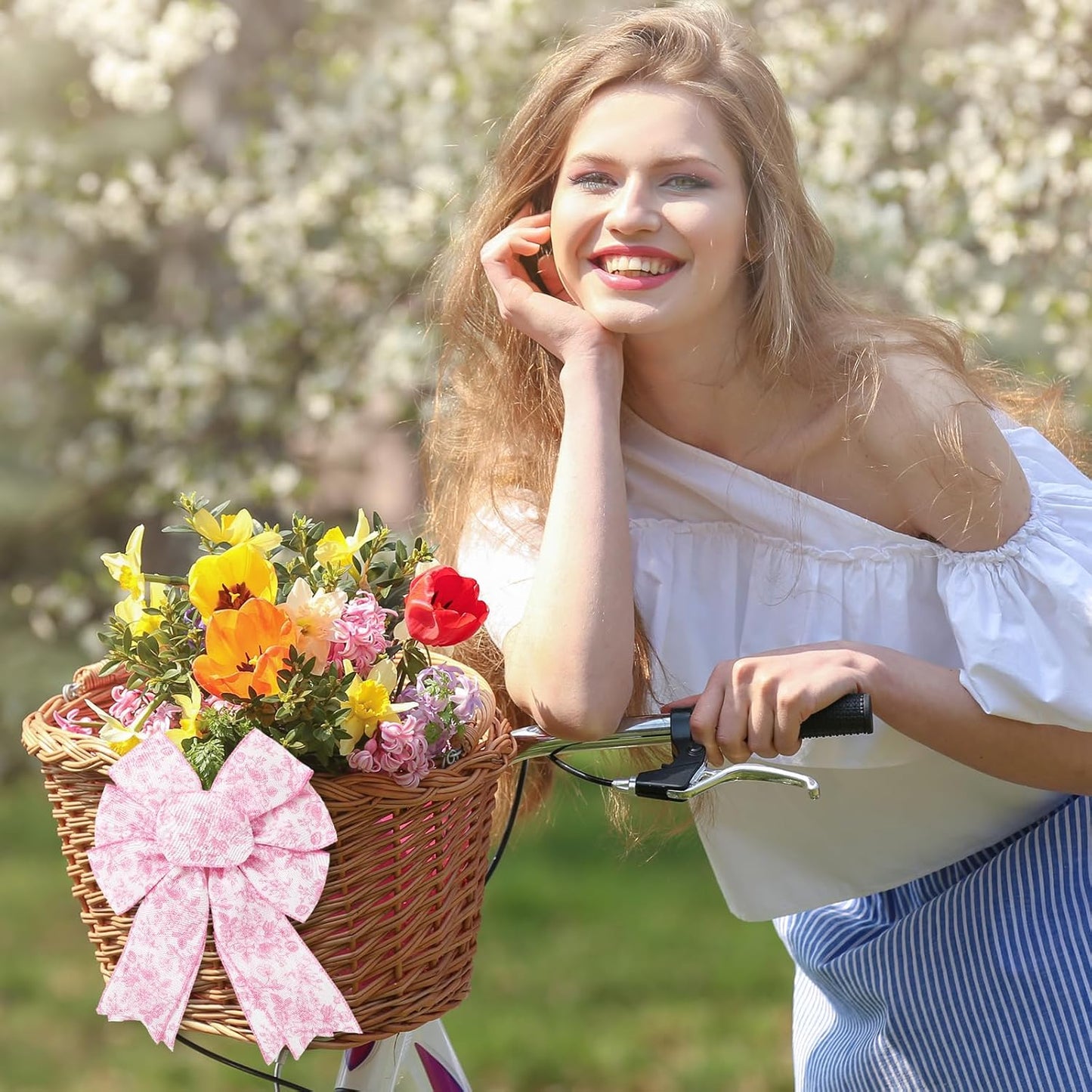 AnyDesign Floral Wired Edge Ribbon Roll Pink Flower Ribbon Chinoiserie Fabric Ribbon for Wreath Bow Making DIY Crafts Gift Wrapping, 12 Yard