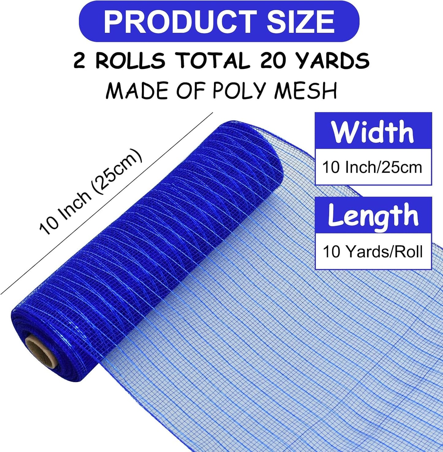 TONIFUL 2 Rolls 10 Inch Blue Decorative Mesh Ribbbon Rolls, Fabric Mesh with Foil for Wreath Supplies, Front Door Wreath Crafts Tree Decor Christmas NewYears Halloween Decoration (10 yds/roll)