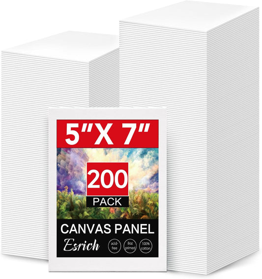 ESRICH 200 Pack 5x7 Inch Small Canvases for Painting, Painting Canvas 5x7 Inch Cotton Primed Acid Free Mini Blank Canvas Panels for Oil Paint,Watercolor,Acrylic Paint, Gouache, Tempera