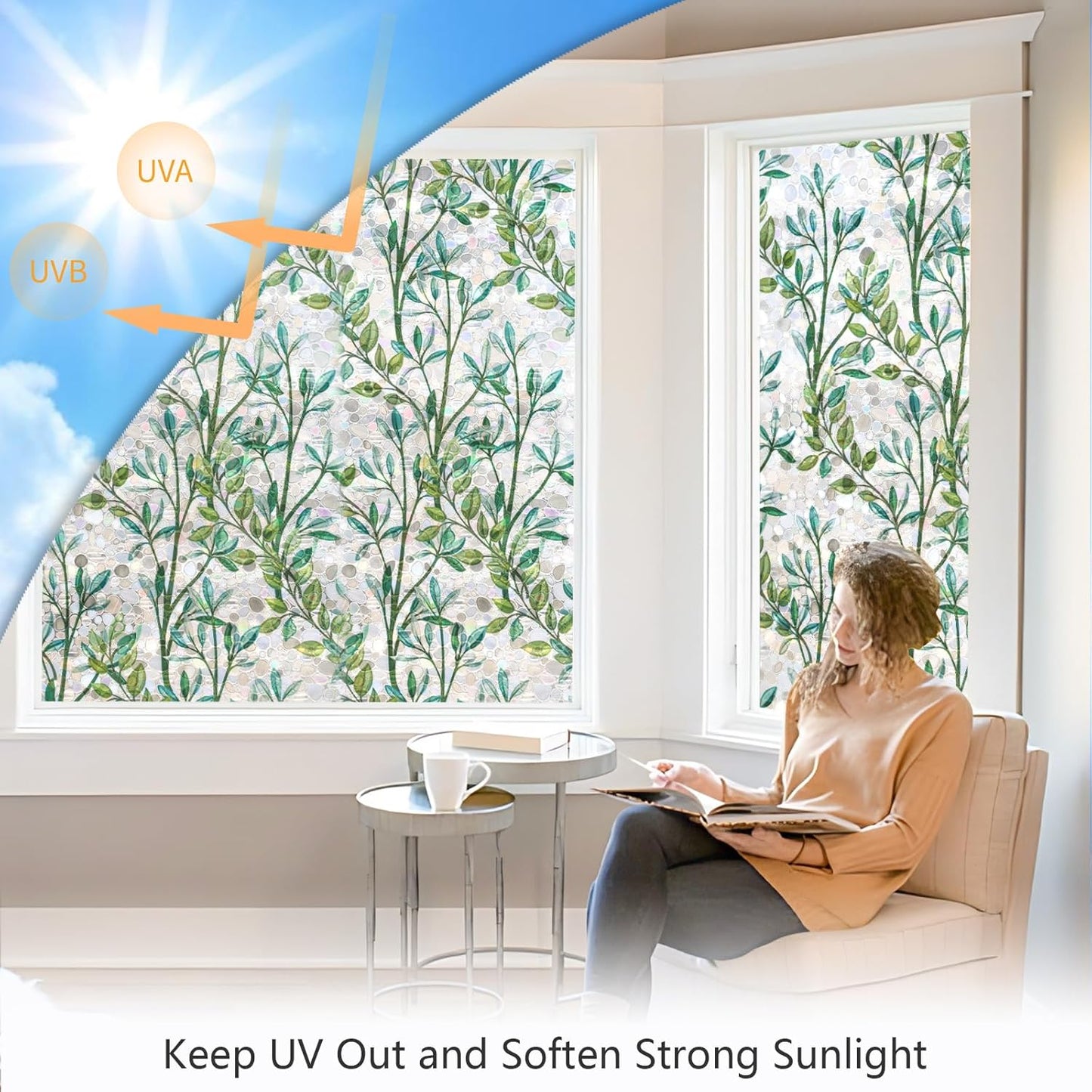 LEMON CLOUD Window Privacy Film, Stained Glass Window Film, Decorative Rainbow Window Clings, Static Cling Non Adhesive Door Stickers, Anti-UV Sun Blocker Heat Control for Home 35.4 x 157.4 inches