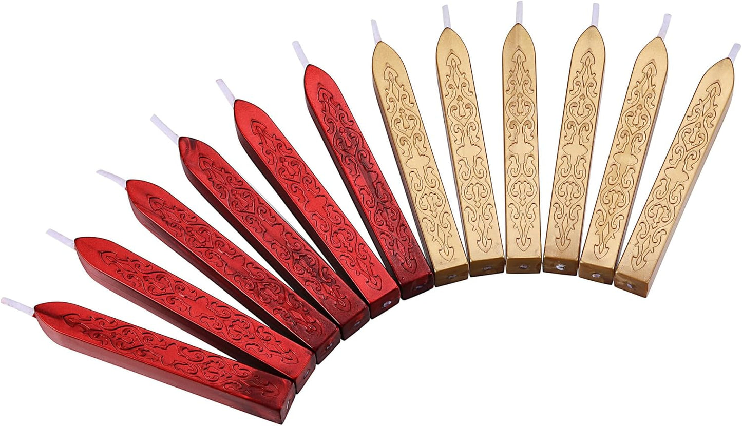 Yoption 12 Pcs Sealing Wax Sticks with Wicks for Wax Seal Stamp, Wedding Invitations, Gift Wrapping, Christmas (Metallic Red and Light Gold)