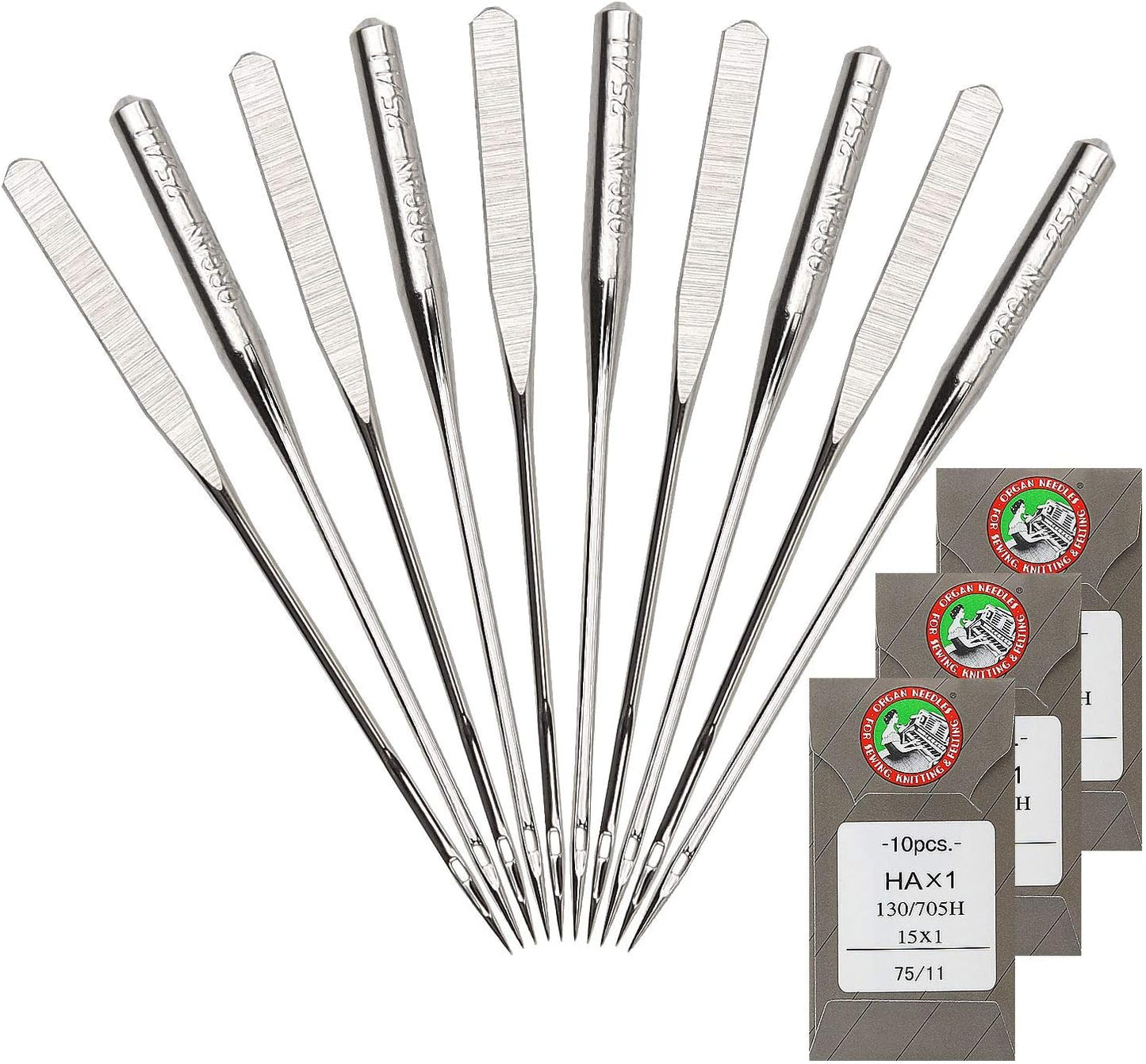 30 Pack Sewing Machine Needles Size 75/11 130/705H HAx1 Embroidery Sewing Needles for Brother Sewing Machine (3 Pack of 10 Needles)