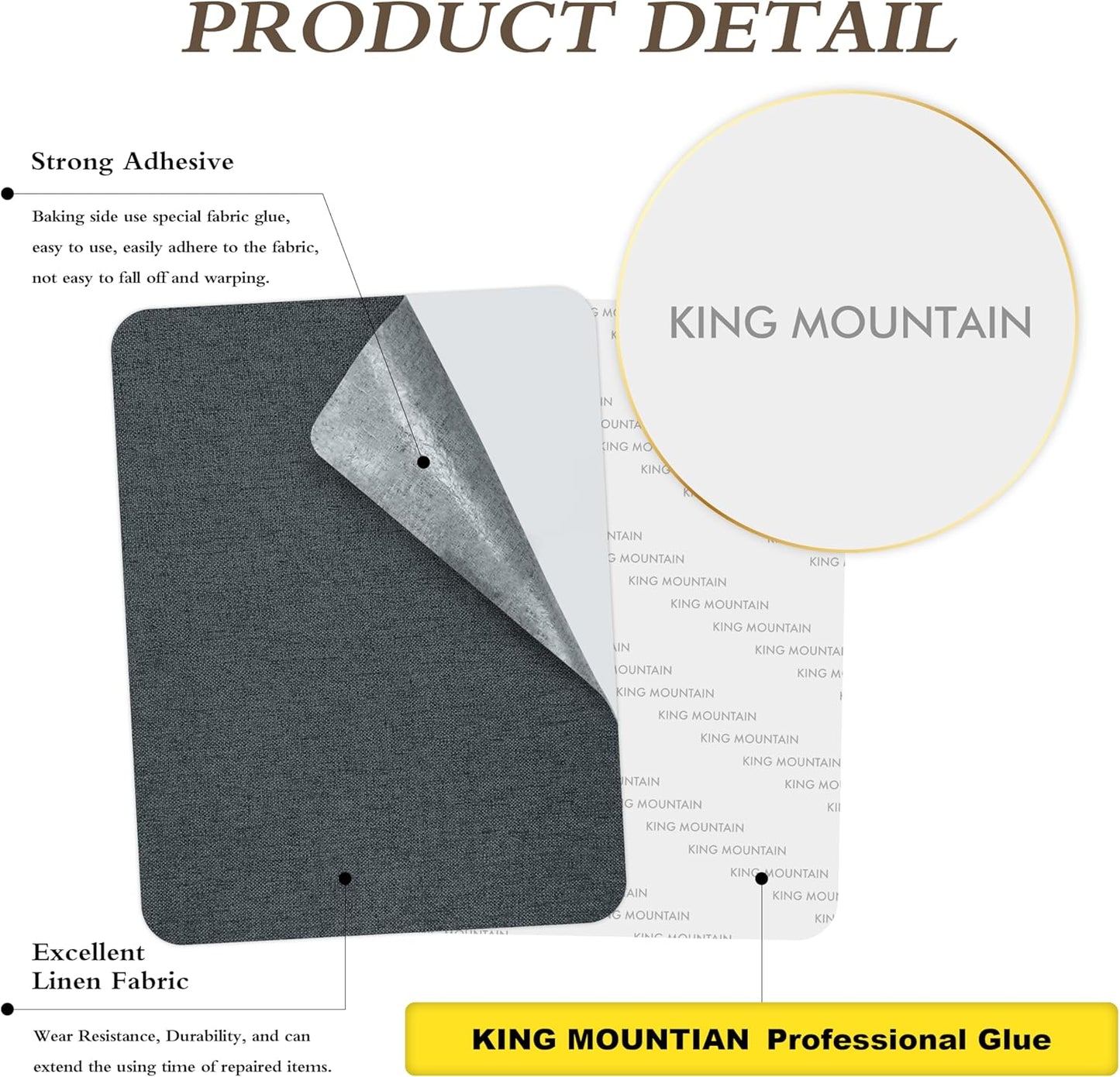 KING MOUNTAIN Fine Linen Repair Patches, Self-Adhesive Linen Fabric Patches, 8X11 inch Extra Size, Multi Color, Can be Used for Linen Sofa Repair and Linen Clothes Repair(8" x 11"-2PCS,Charcoal Gray)