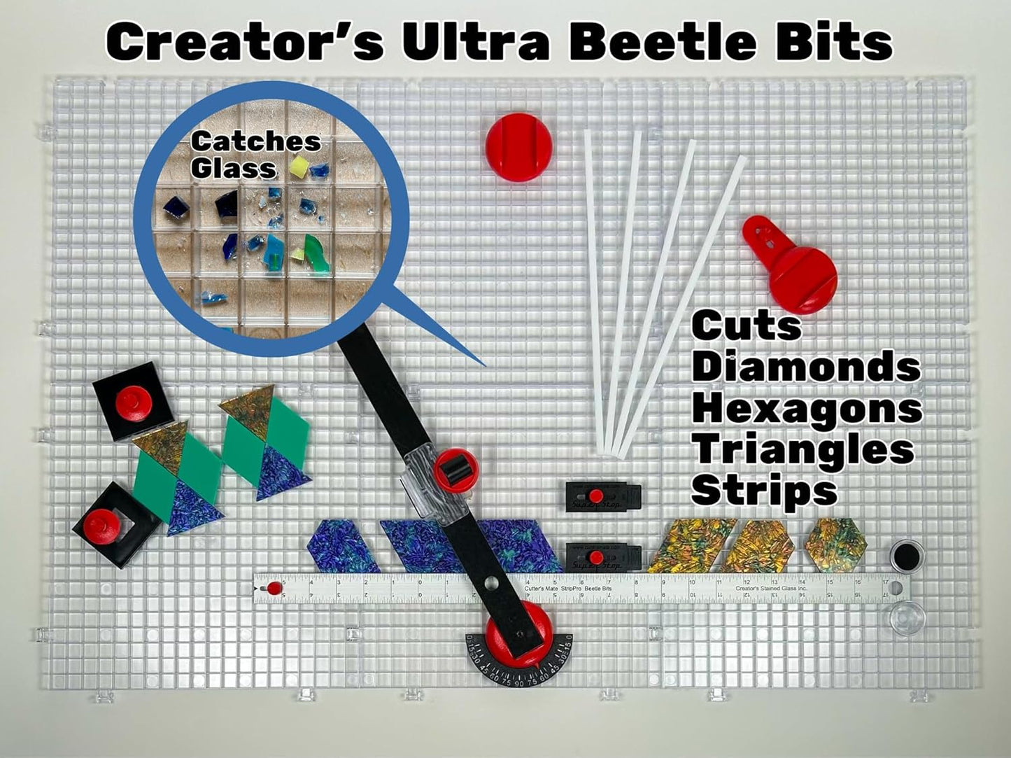 Creator's Ultra Beetle Bits Everything Glass Cutting System - Complete with 6-Pack Waffle Grids and Push Button Flying Beetle Glass Cutter Included - Made in The USA