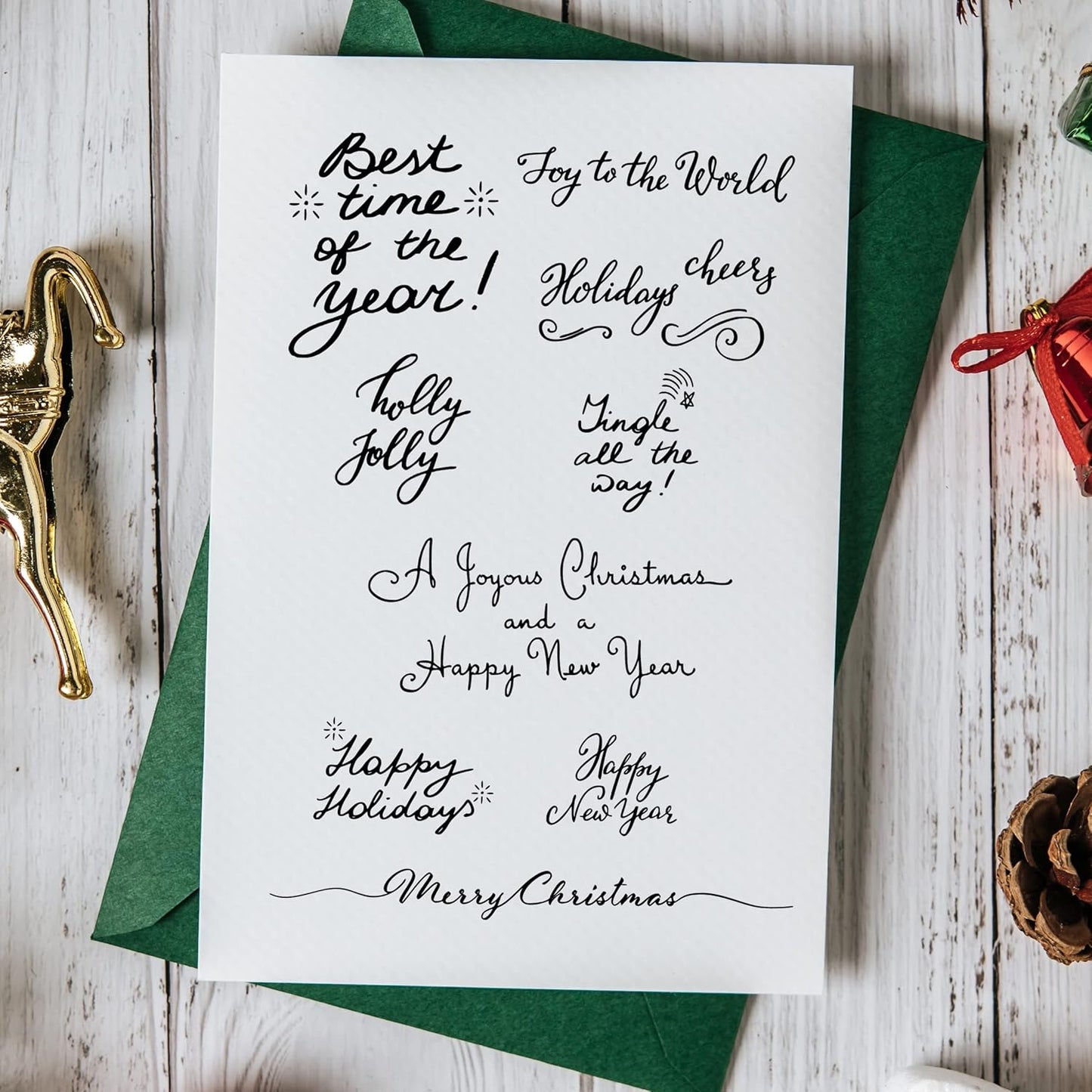 Merry Christmas Clear Stamps for Card Making and Photo Album Decorations, Happy New Year Words Winter Snowflake Frame Clear Rubber Stamps for Card Making Decoration and DIY Scrapbooking