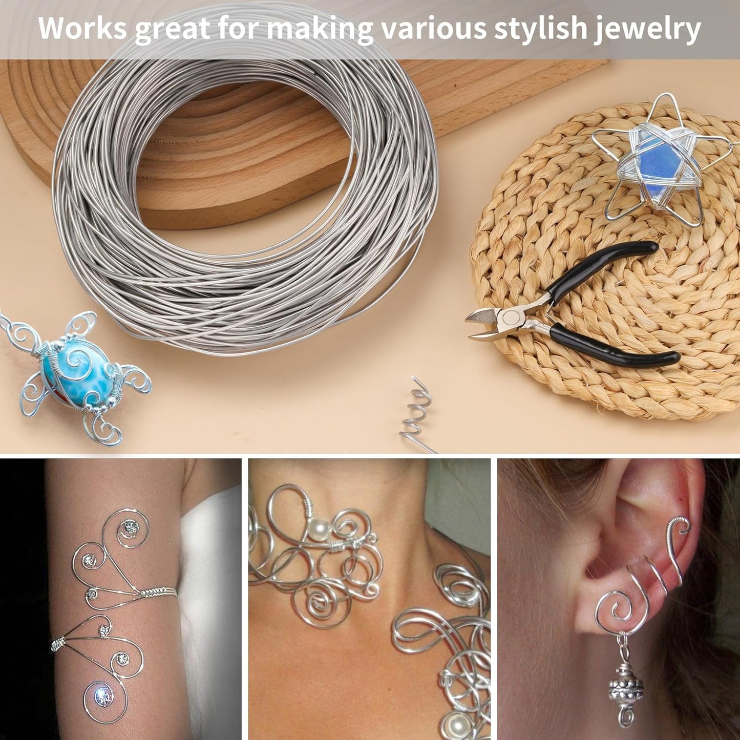 196 Feet Aluminum Wire for Sculpting, 12 Gauge Metal Bendable Wires 2 mm Thickness, Flexible Craft Aluminum Wire for Jewelry Making Beading Floral Soft DIY (Silver)