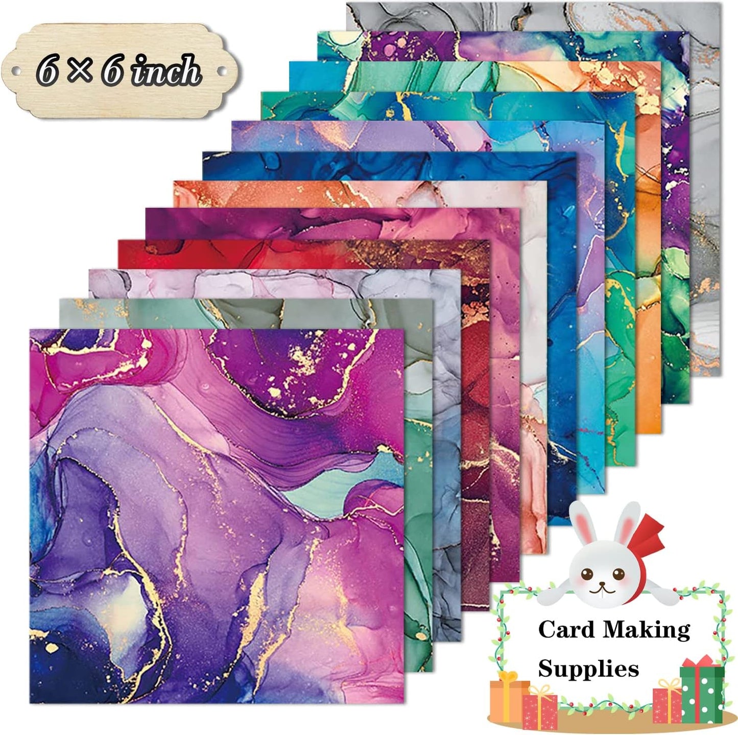 YASMEN Scrapbook Paper Pad 6×6, Marbled Pattern Watercolor Paper, 24 Sheets Single-Sided Colorful Cardstock Paper, Craft Card Making Paper Pack Scrapbooking Journal Supply Designer Art Paper Pad
