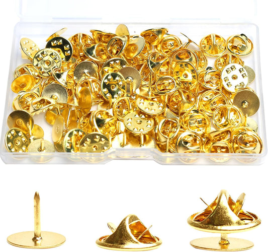 50 Pairs Premium Butterfly Clutch Pin Backs with 8mm Length 10mm Width Blank Pins for DIY Enamel Pins, Jewelry Craft Gifts, or Tie Tack Keeper Replacements (Gold)