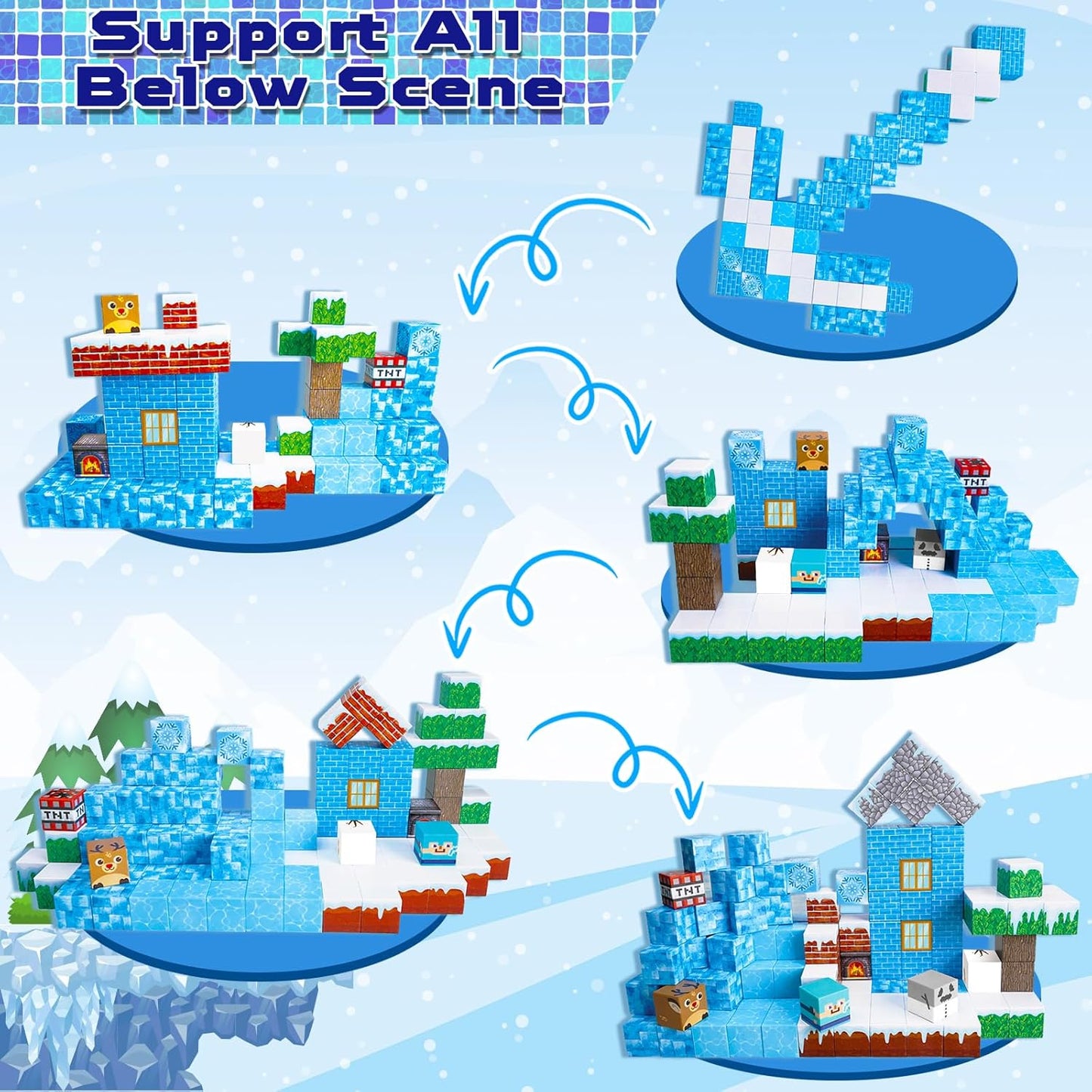Magnetic Blocks - 100PCS Magnetic Building Blocks Glacier Castle, STEM Montessori Sensory Toys for Toddlers Kids Boys Girls Ages 3 4 5 6 7 8 9 10 Holiday Easter Birthday Gifts