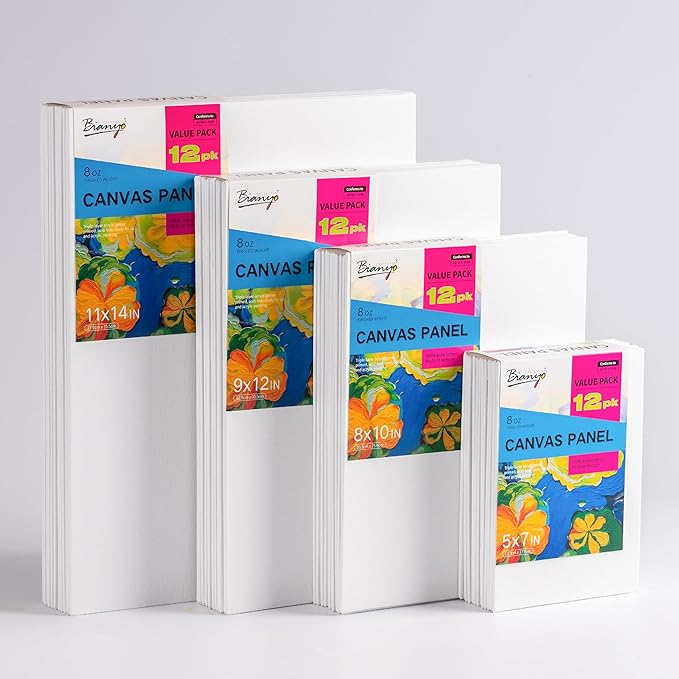 Bianyo 9x12 Inch Canvas Panels for Painting – 12 Pack, 100% Cotton, Triple Primed & Acid-Free, Art Boards for Acrylic & Oil Paints, Ideal for Artists, Students, Hobbyists & Beginners