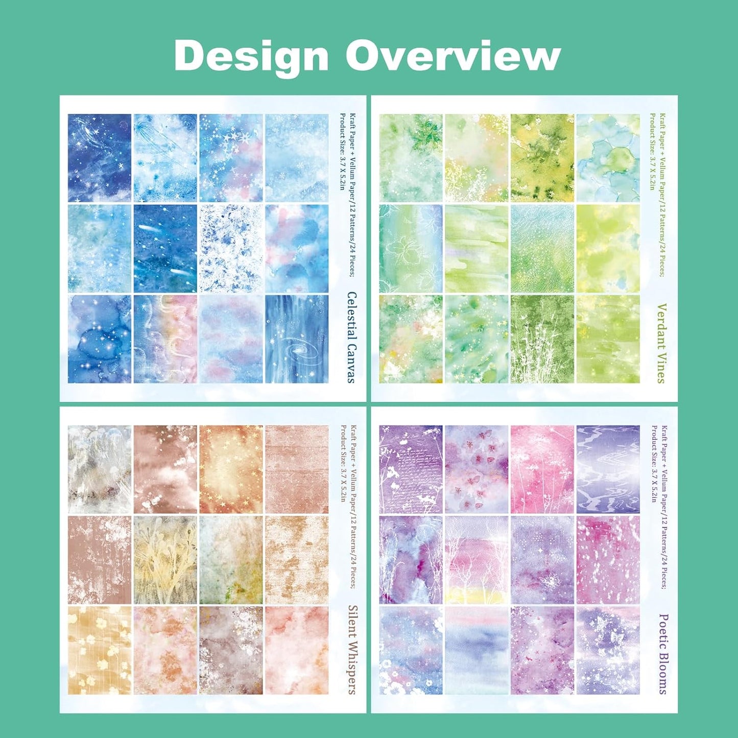 Color of The World Scrapbook Paper Set, 96 PCS Dual Material Craft Paper for Journaling, DIY Collage, Card Making, Scrapbooking – 4 Aesthetic Styles: Starry, Nature, Vintage & Pastel