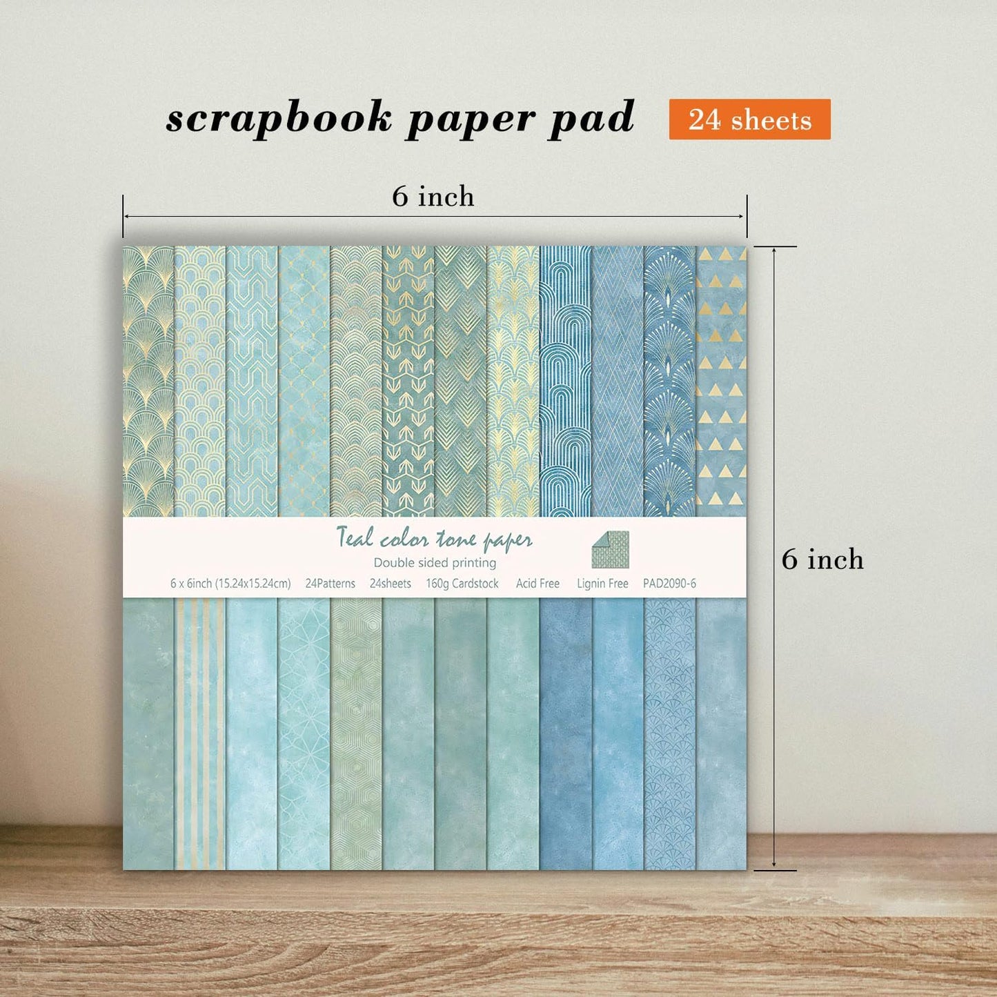 6''x 6'' Blue Geometric Scrapbook Paper Pad- 24 Sheets Double Sided Paper for Junk Journal Supplies DIY Cards Making Decor Gifts Crafts Wrapping Decorative Collage Folded Photo Album