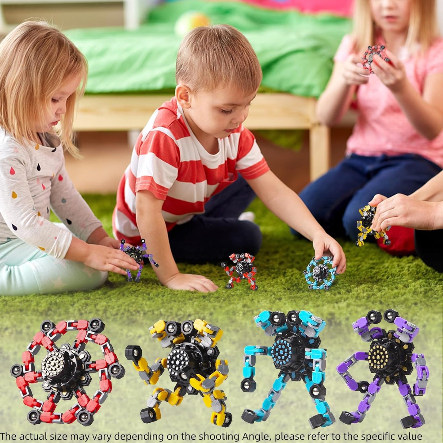 Transformable Fidget Spinners Toys 4 Pcs for Kids and Adults Stress Relief Sensory Toys for Boys and Girls Fingertip Gyros for Party Favors Chrismas Stocking Stuffers Bulk for Teens