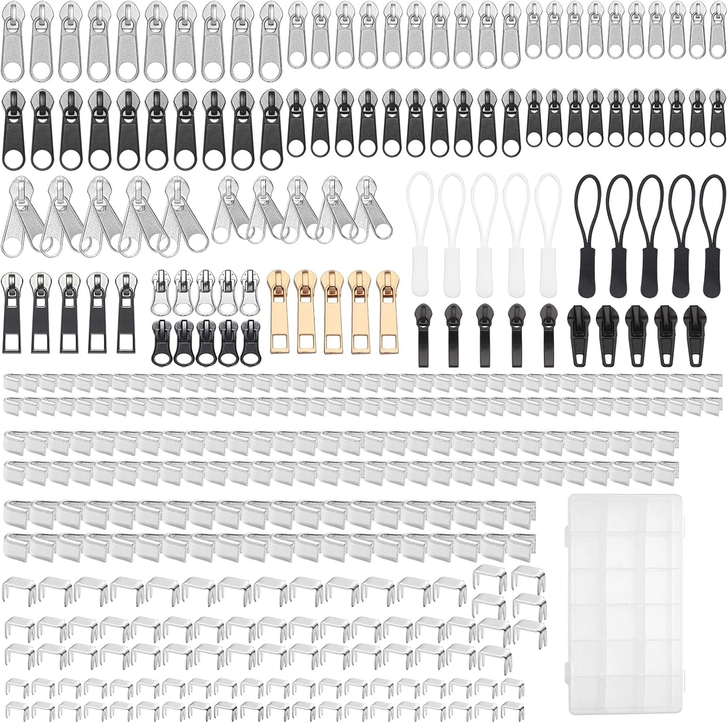 JEXZON Zipper Repair Kit (380 Pieces), #3#5#8 Zipper Slider Replacement for Clothing, Jackets, Boots, Purses, Backpacks