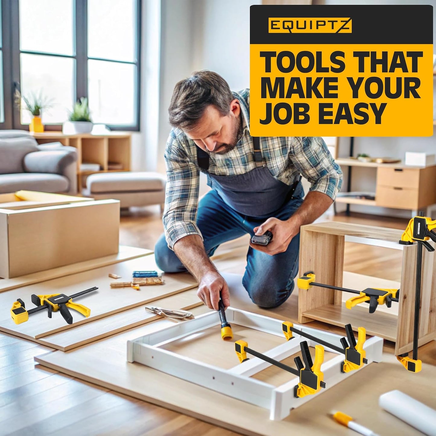 6 Pack Bar Clamps for Woodworking – 2 Pcs 12" & 4 Pcs 6" Quick Grip Clamps Set with 150 lbs Force – Wood Clamps for Gluing, Carpentry, DIY, and Metalworking (Combo Sizes, 6 Pack)