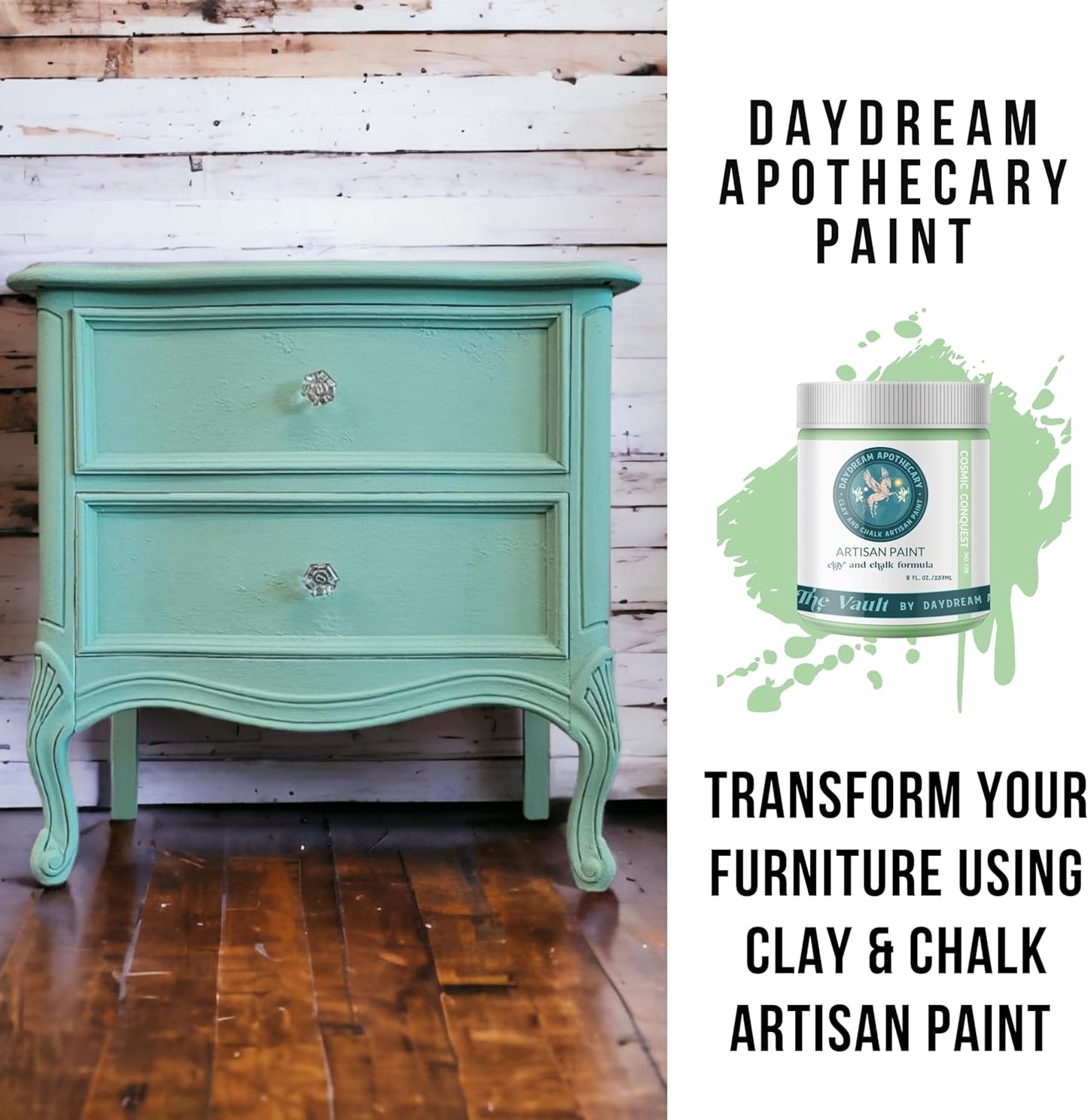 Daydream Apothecary Premium Chalk Style Paint for Furniture, Home Décor, Wood, DIY Interior Projects, Quick Dry, No Prep or Prime Needed, Matte Pastel-Mint Green - 16oz