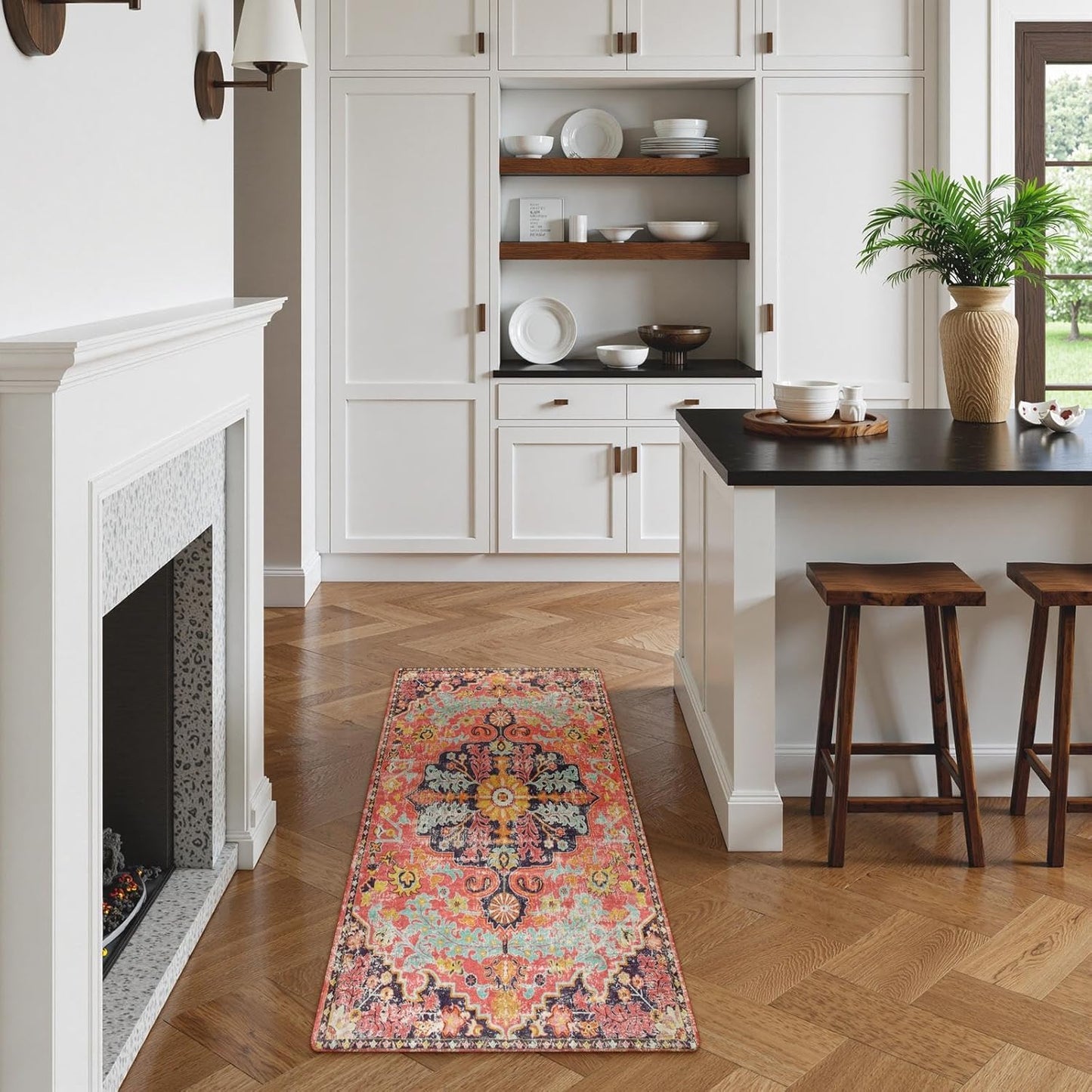 Lahome Bohemian Floral Medallion Runner Rug - 2x4 Hot Pink Bathroom Rug Runner, Machine Washable Non-Slip Hallway Mat Indoor Laundry Accent Carpet Runners for Kitchen Living Bedroom RV, Fuchsia/Multi