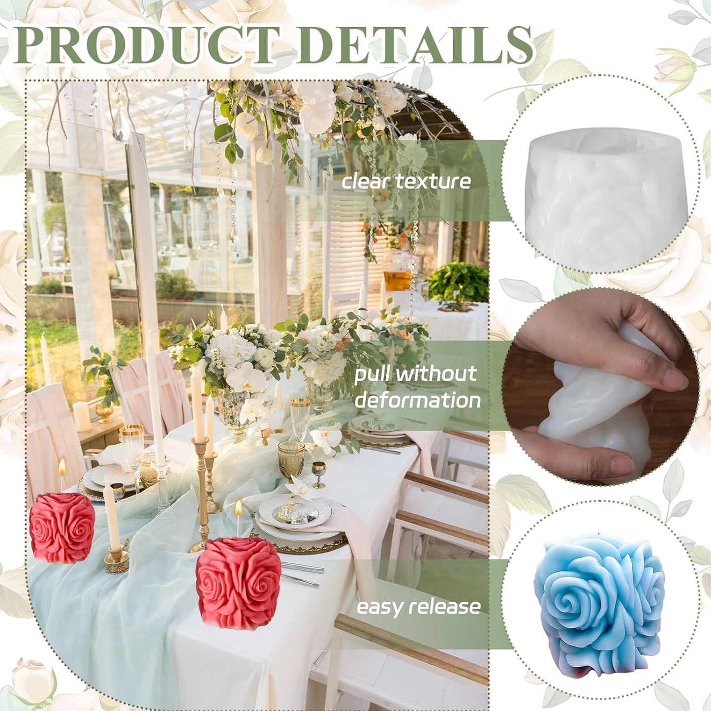 Rose Candle Silicone Molds Valentine's Day Handmade 3D Candle Molds for Candle Making, Silicone Epoxy Resin Mold, Ornament Mould for DIY Candle Soaps Home Decor