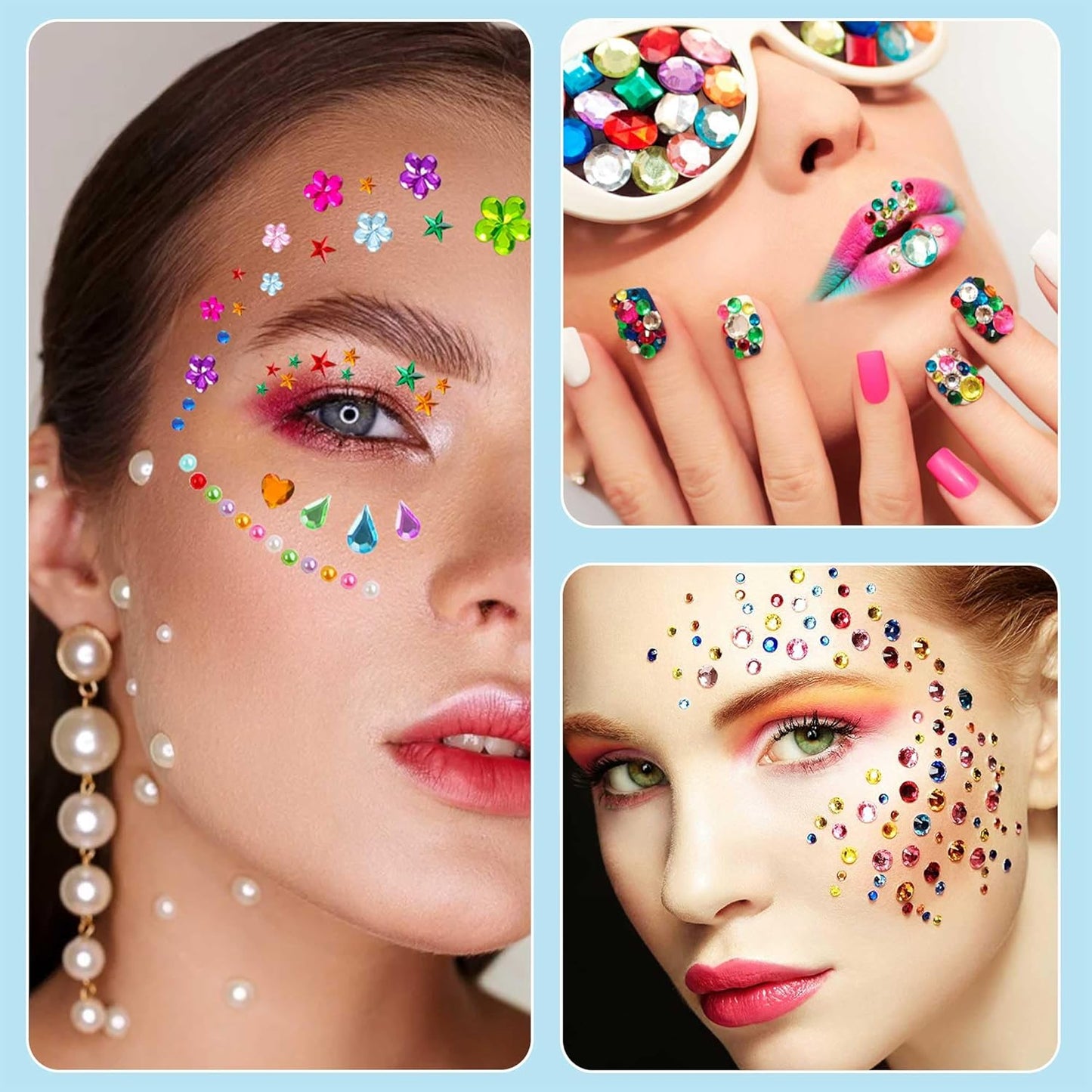 6059 PCS Gem Stickers,Gem for Crafting,Jewels Rhinestones for Crafts,Self Adhesive Stick on Gems Gemstones Diamond Stickers for Face Scrapbook Supplies DIY Craft Art,Heart Pearl Small Sticker for Kids