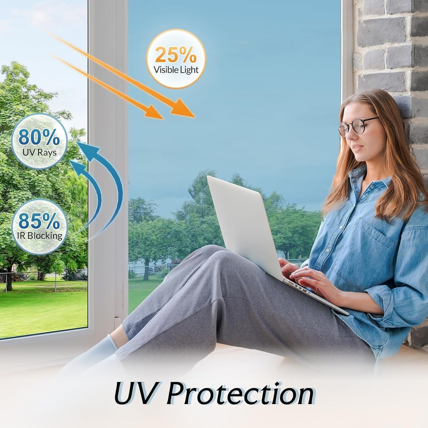 DOWELL One Way Window Privacy Film with 3 Tools Window Tint for Home Sun Blocking Heat Control Anti UV Reflective Mirror Covering See Out Not in for House and Office Silver 35.4" X 78.7"