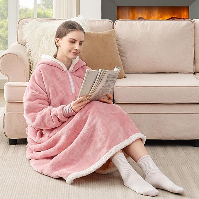 Wearable Blanket Hoodie as Gifts for Women, Long Sherpa Fleece Hooded Blankets with Oversize Hood and Pocket, Warm and Cozy Sweatshirt with Belt, Winter Gift
