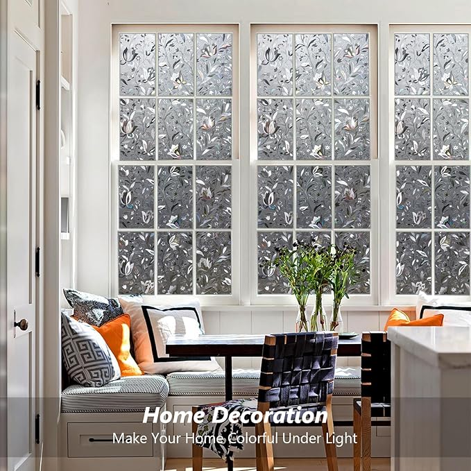 Kromapolis Window Film, Window Privacy Film Frosted, Vinyl Glass Covering, Stained Glass Decorative Film, Static Window Clings, Non-Adhesive (Grayish Black, 11.8 x 157.4 inch)