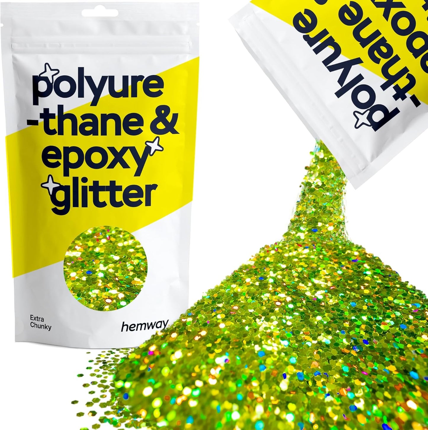 Hemway Polyurethane & Epoxy Resin Glitter 100g / 3.5oz Metallic Crystal Flake Additive for Flooring Jewelry Tumblers Glass Pigment - Extra Chunky (1/24" 0.040" 1mm) - Lime Green Holographic