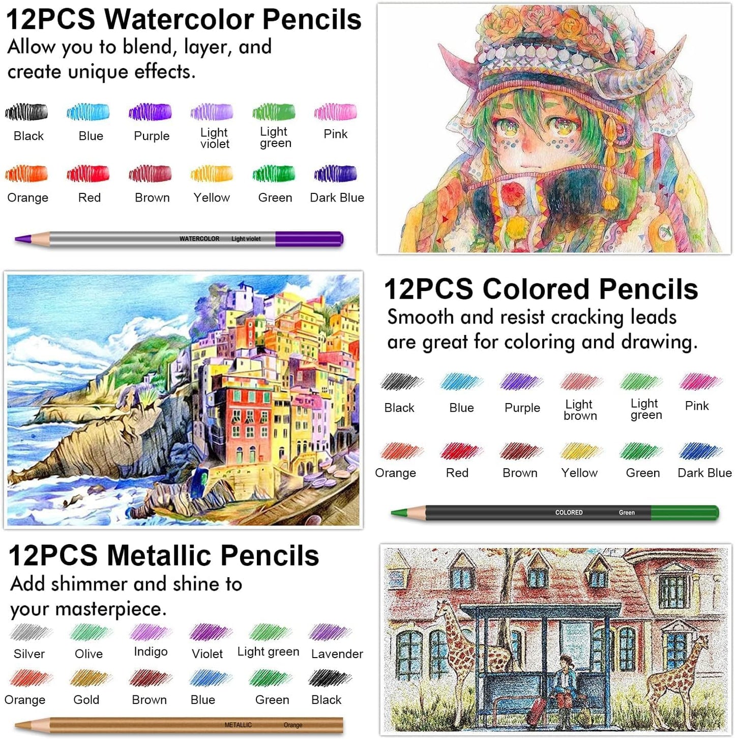 Art Supplies Drawing Kit, 74Pcs Drawing Pencils for Sketching - Include Colored, Graphite, Colored, Metallic, Charcoal Pencil, Ideal Gift for Beginners & Professional Artists Teens & Adults