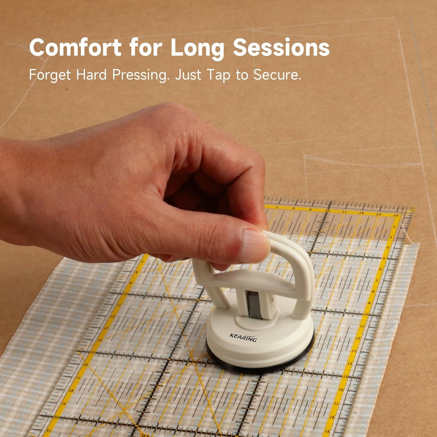 KEARING Heavy Duty Suction Cups Ruler Handle for Quilting Patchwork Ruler, Off-White Strong Grip Quilters Handle with Single Suction Cup for Sewing, Crafting & Screen Repair Tools