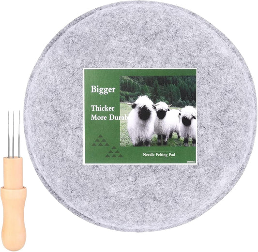 WONVOC Needle Felting Pad, 9.44 x 9.44 x 1.38 Inch, Grey Sponge Needle Felting Mat with Felting Needle Tool with 3 Needles Accommodates Any Felting Project