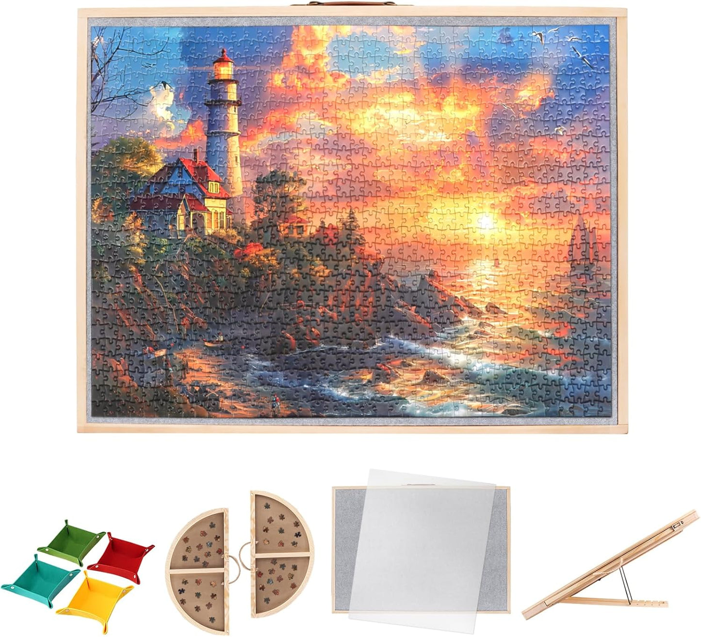 2 in 1 Rotating Tilting Puzzle Board with Drawers, 1500 Piece Jigsaw Puzzle Board with Protective Cover 4 Wheels 4 Sorting Trays, Puzzle Table for Puzzle Lovers, 35 X 27 Inch