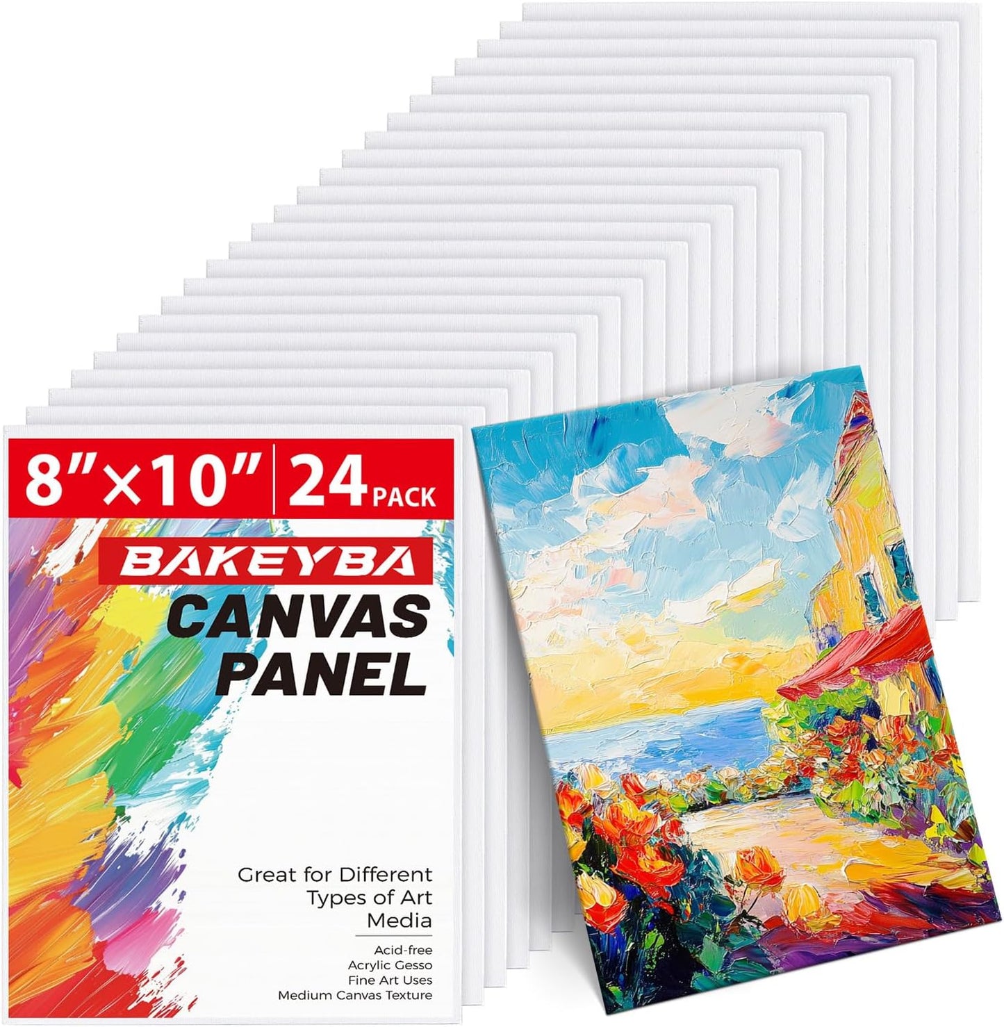 24 Pack, 8x10 Inch Painting Canvas Panels White Blank Canvas Boards 100% Cotton Art Supplies for Acrylics Oil Watercolor Tempera Paints