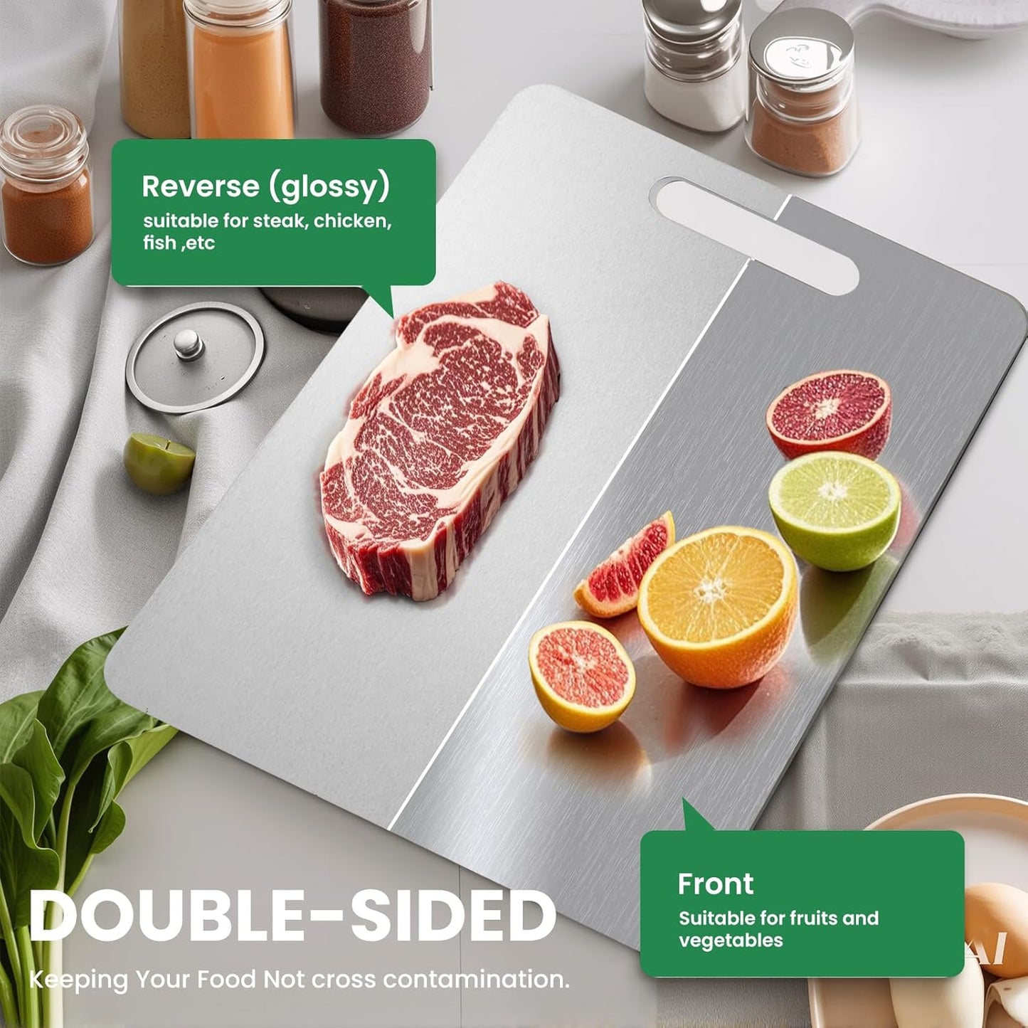 2 PackTitanium Cutting Boards 100% Pure Titanium for Kitchen .Cutting Edge Hygiene & Durability.Double sided food-grade Titanium Cutting Board For Meats Fruits And Vegetables. Easy to Clean（M+L)