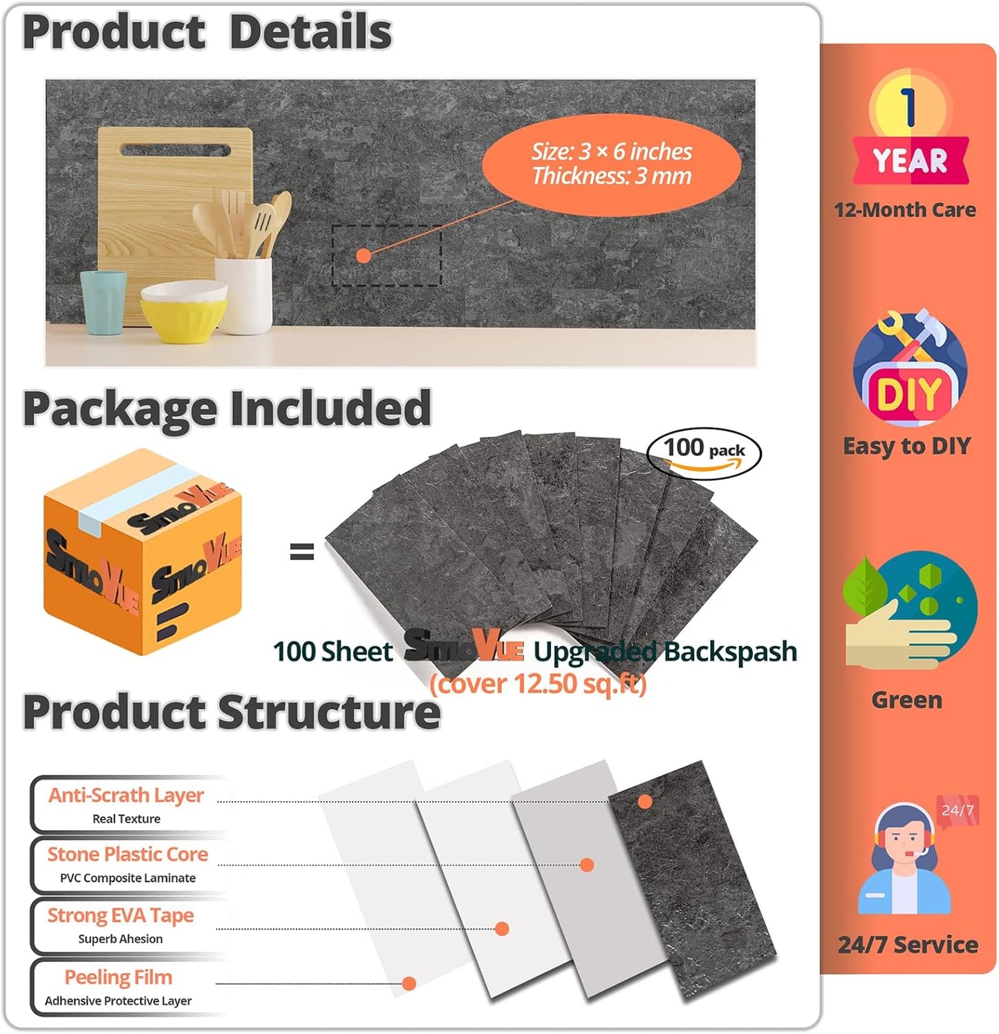 100 Pieces Peel and Stick Backsplash for Kitchen, 3" x 6" PVC Subway Tile 2026 Upgraded Gray Concrete Stone Backsplash Stick on Tile Elevate Kitchen Fireplace RV