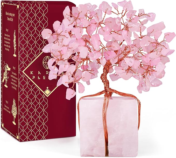 Rose Quartz Crystal Trees for Home Decor, Office Desk Decoration, Chakra Healing Crystals and Stone for Positive Energy, Money, Good Luck, Tree of Life Spiritual Birthday Gifts for Women and Mom