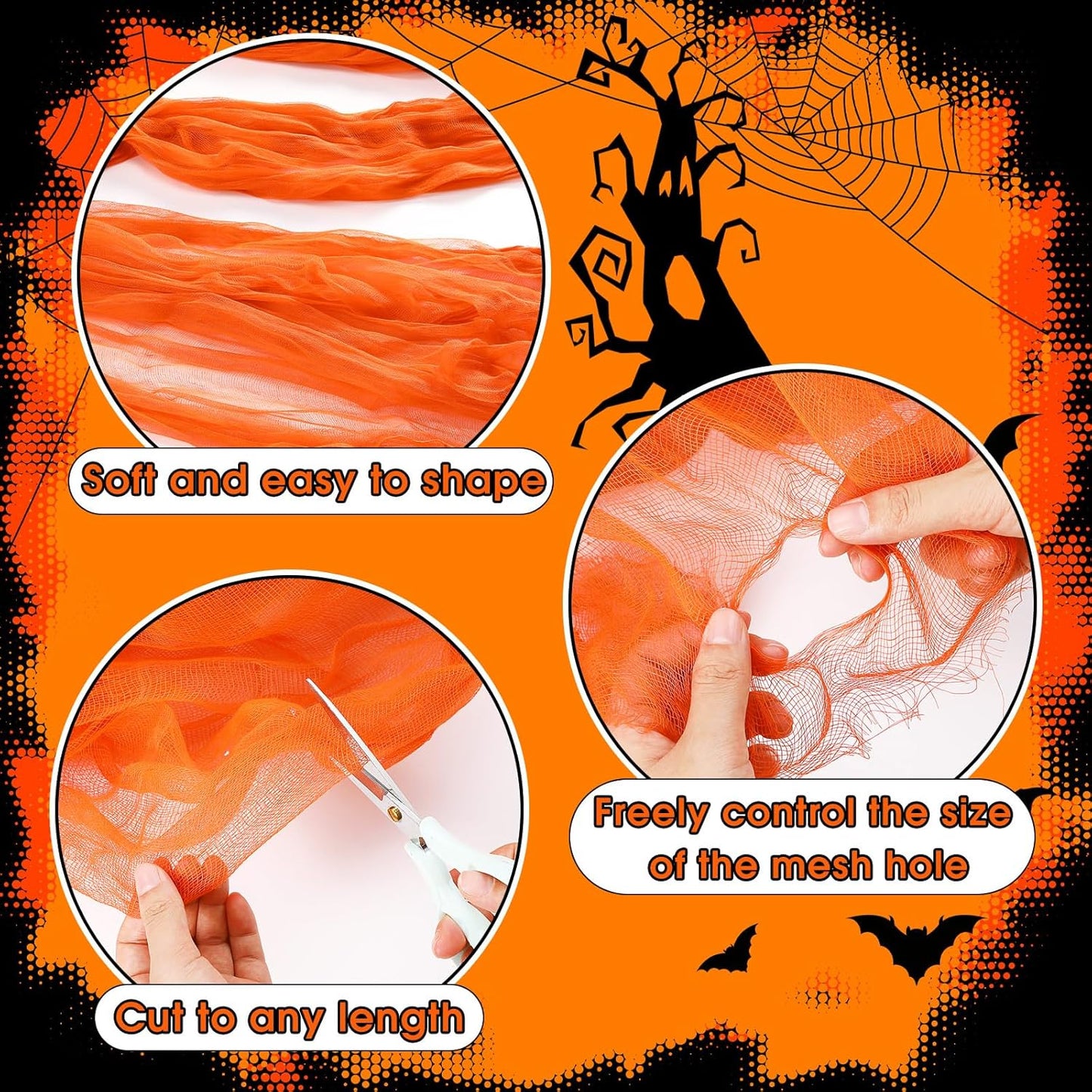 Boao Halloween Cheese cloth 29.92 x 590.55 Inch Orange Cheesecloth Roll for Crafts Large Cotton Muslin Gauze Fabric for Halloween Outdoor & Indoor Spooky Decoration